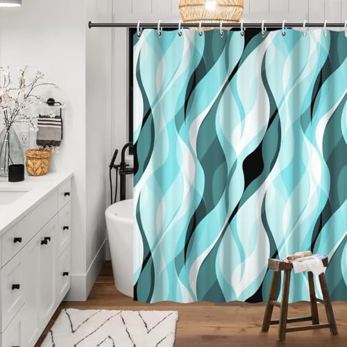 Teal Striped Shower Curtain Extra Wide 108x72 inch 18 Hooks
