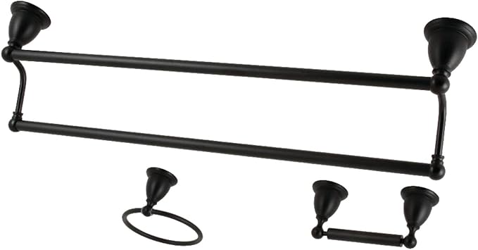 Kingston Brass BAK175348MB Heritage 3-Piece 24-Inch Dual Towel Bar Bathroom Accessory Set in Matte Black