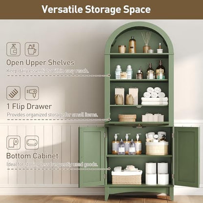 RALGEND 66" Tall Bathroom Cabinet Set of 2, Freestanding Cabinet with Doors & Shelves,Arched Cabinets for Bathroom, Living Room, Kitchen, Laundry, Green