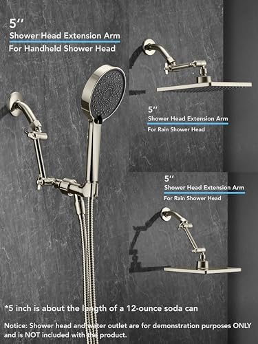 5 Inch Adjustable Shower Head Extension Arm With Locking Set Screw, Singing Rain 304 Stainless Steel Nickel Brushed Angle Height Adjustable, G1/2 Universal Connector Compatible (Nickel Brushed)