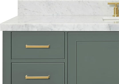 ARIEL Cambridge 60-inch Bathroom Vanity with Sink,Solid Wood, 1.5-inch Italian Carrara Marble Countertop, Single Rectangular Porcelain Sink, 2 Soft Closing Doors, 9 Dovetail Drawers, Vintage Green