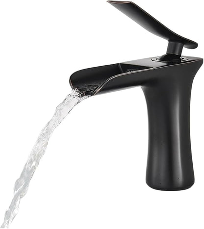 Faucet Modern Single Handle Brass Bathroom Faucet Deck Mounted Mixer Tap for Basin Hot and Cold Water(Black Antique,Short) Faucet