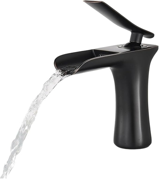 Faucet Modern Single Handle Brass Bathroom Faucet Deck Mounted Mixer Tap for Basin Hot and Cold Water(Black Antique,Short) Faucet