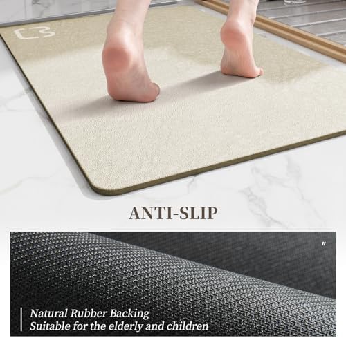 Diatomaceous Earth Bath Mat Stone Bath Mats for Bathroom,17"x27.5",Beige