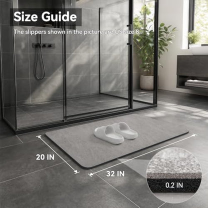 MontVoo -Bath Mat Rug-Rubber Backing Non Slip Quick Dry Absorbent Thin Bathroom Rugs Fit Under Door-Faux Suede Surface Bathroom Floor Mats-Shower Rug for in Front of Bathtub Shower Gray 20"x32"