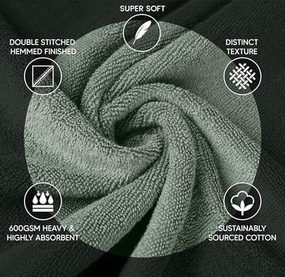 Luxury Bath Towels Set of 4, 27x54 Inches 600GSM 100% Cotton Ring Spun – Daily Use Highly Absorbent Viscose Stripe Bath Towel Sets for Bathroom, Hotel, Spa (Sage Green)