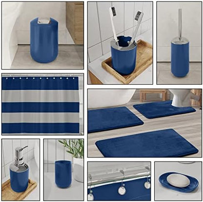 Clara Clark Bathroom Set - Navy Bathroom Accessories Set, Bathroom Sets with Shower Curtain and Rugs, 23PC Shower Curtain Set with Liner, Soap Dispenser, Soap Dish, Toilet Brush Holder, and Trash Can