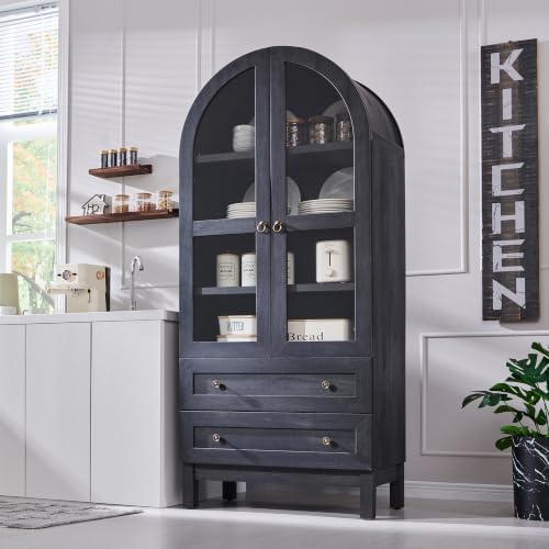 71" Tall Arched Bathroom Storage Cabinet, 4-Tier Wooden Bathroom, Dark Grey