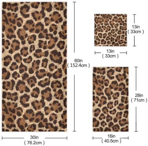 Naanle Leopard Soft Set of 3 Towels, 1 Bath Towel+1 Hand Towel+1 Washcloth, Decorative for Bathroom, Hotel, Kitchen, Spa and Beach