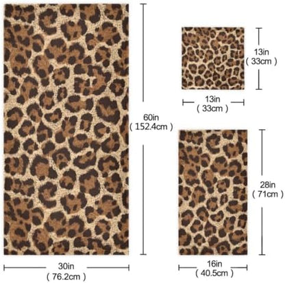 Naanle Leopard Soft Set of 3 Towels, 1 Bath Towel+1 Hand Towel+1 Washcloth, Decorative for Bathroom, Hotel, Kitchen, Spa and Beach