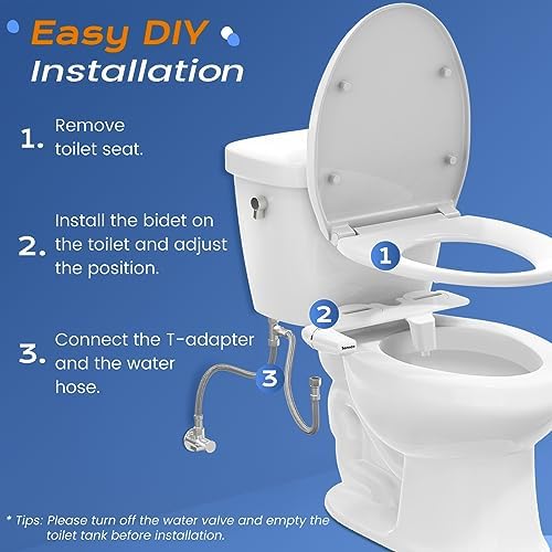 SAMODRA Ultra-Slim Hygienic Bidets Attachment for Existing Toilets - Adjustable Fresh Water Pressure Self Cleaning Nozzle Easy to Install, Silver
