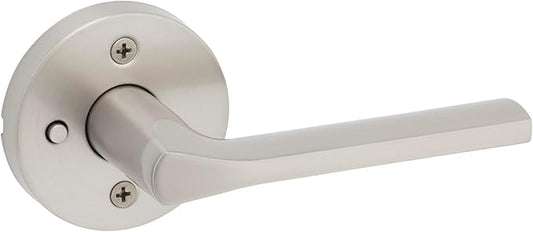Kwikset Lisbon Interior Privacy Door Handle with Lock, Round Lever for Bathroom and Bedroom, Satin Nickel Reversible Keyless Push Button Lock Door Lever, with Microban Protection