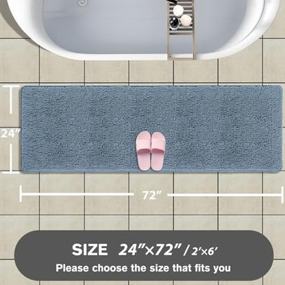 Bathroom Runner Rug 24 x 72 Non Slip – Extra Long Bath Mat | Absorbent and Washable Thick Chenille Runner Rug for Bathroom, Shower, Tub, Sink(Blue)