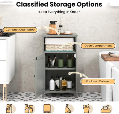 LDAILY Bathroom Cabinet, Freestanding Small Cabinet with Door, 3-Position Adjustable and Removable Shelf, Anti-Tipping Device, Wooden Floor Organizer for Bathroom, Kitchen, Office (Gray)