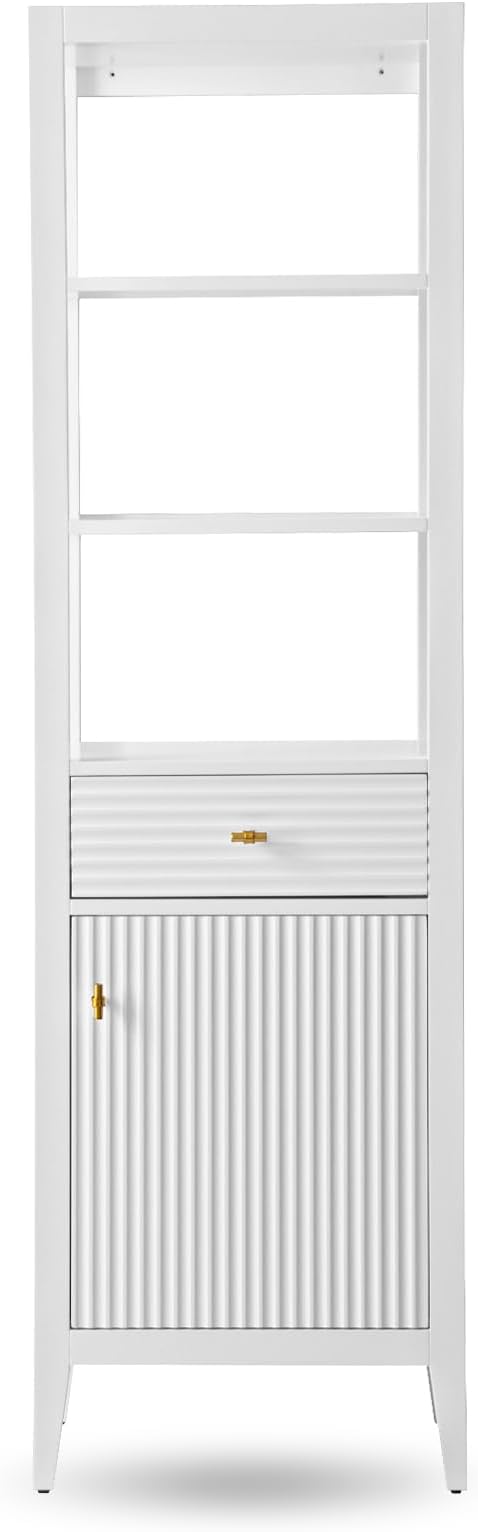 Vanity Art Vanity with Storage Cabinet & Shelves, Free-Standing Vanity with Soft-Closing Doors, White, Golden Brushed Handware VA91-LC-W-GB