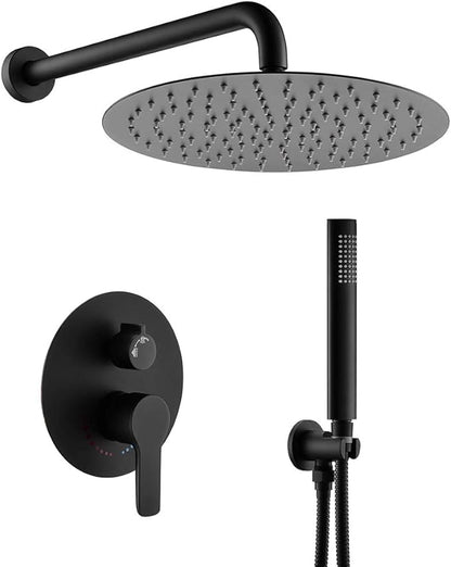 Matte Black Shower System, Shower Faucet Set Complete Rain Shower Head with Handheld, Bathroom Wall Mounted Rain Shower Fixture with Valve Set