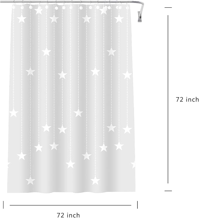 Shower Curtain Liner, White Pentagram Waterproof PEVA Shower Curtains with 3 Duty Heavy Bottom Magnets and 12 Rust Proof Grommets, 72x72 Weighted Shower Liner for Shower Stall, Bathtubs