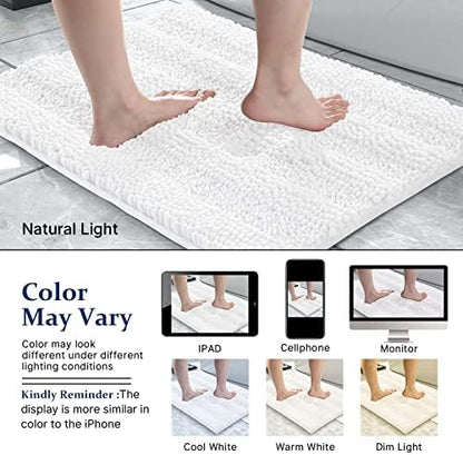 Yimobra Bathroom Rug Mat 32 x 20, Non Slip and Super Absorbent Bath Mat,Machine Washable Quick Dry,Ultra Plush Chenille Shower Rugs for Bathroom Floor Sink Tub and Shower Outside,White