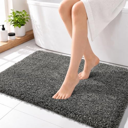 Yimobra Bathroom Rugs Non Slip Washable 36X24, Ultra Soft and Water Absorbent Bath Mats, Plush Shower Mat Outside, Luxury Microfiber Thick Matts for Bathroom Floor/Tub, Light Gray and Black Gray