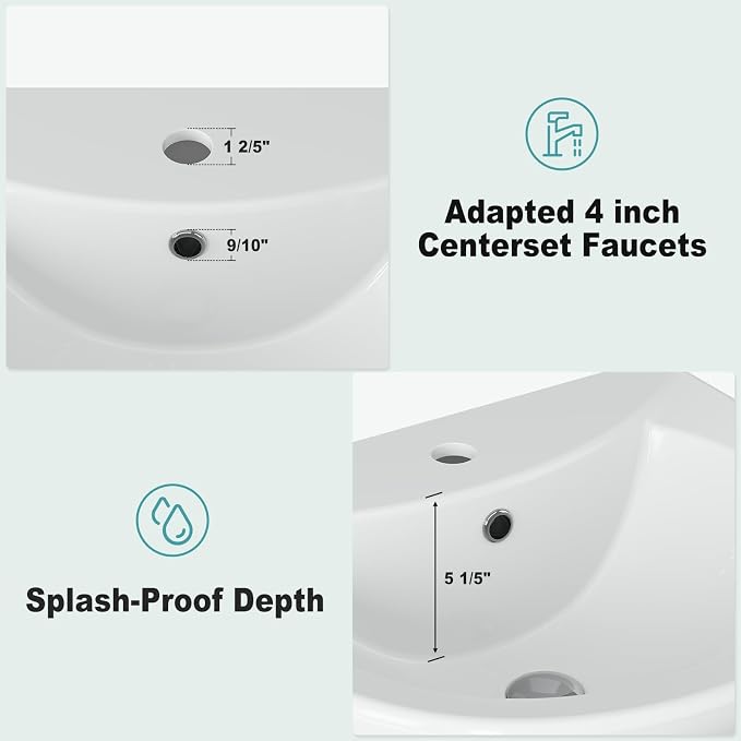 Bathroom Pedestal Sink 20 X 17 Inch | Ceramic Basin with Overflow, Single Faucet Hole, Space-Saving Design for Small Bathrooms