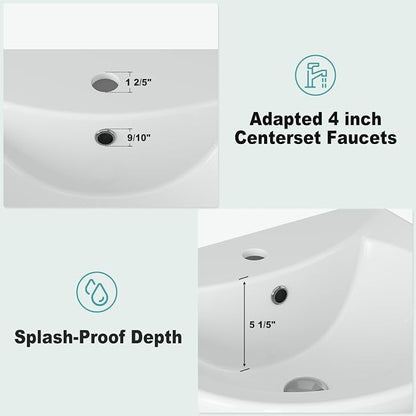 Bathroom Pedestal Sink 20 X 17 Inch | Ceramic Basin with Overflow, Single Faucet Hole, Space-Saving Design for Small Bathrooms