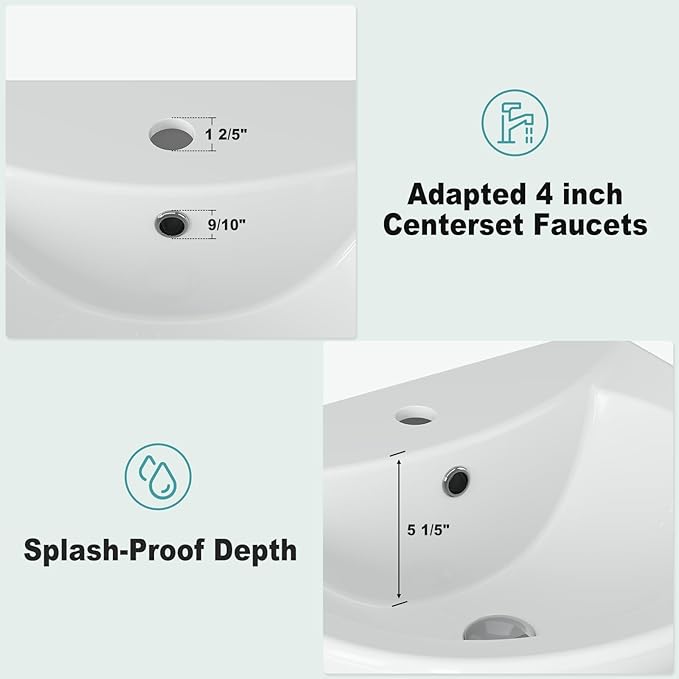 20" W X 17" D Bathroom Pedestal Sink,White Ceramic Vanity Sink with Overflow and Single Hole Faucet Pre-Drilled,Freestanding Restroom Sink Combo for Small Spaces