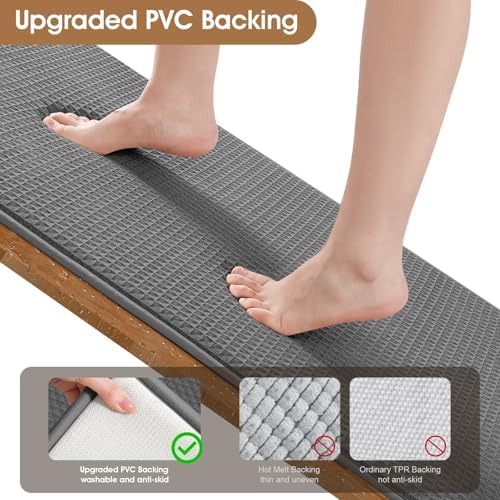 Memory Foam Bath Mat Set 3 Piece, Ultra Soft Absorbent Waffle Bathroom Rugs, Super Non-Slip PVC Backing Bath Rug Quick Dry, Machine Washable Rug for Tub, Shower, Home Decor Accessory, Dark Gray