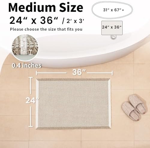 Waffle Bath Mat, Boho Bathroom Rugs Non Slip Washable, 24" x 36"