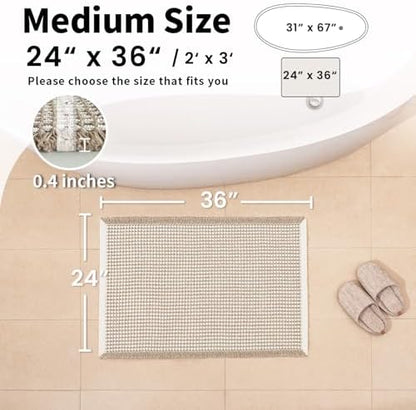 Waffle Bath Mat, Boho Bathroom Rugs Non Slip Washable, 24" x 36"