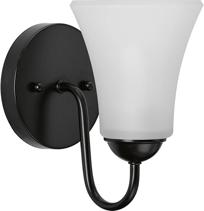 Progress Lighting Classic Collection 1-Light Etched Glass Traditional Bath Vanity Light Matte Black