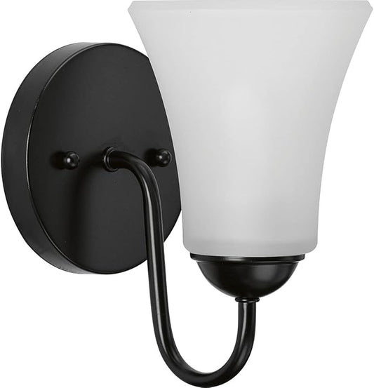 Progress Lighting Classic Collection 1-Light Etched Glass Traditional Bath Vanity Light Matte Black