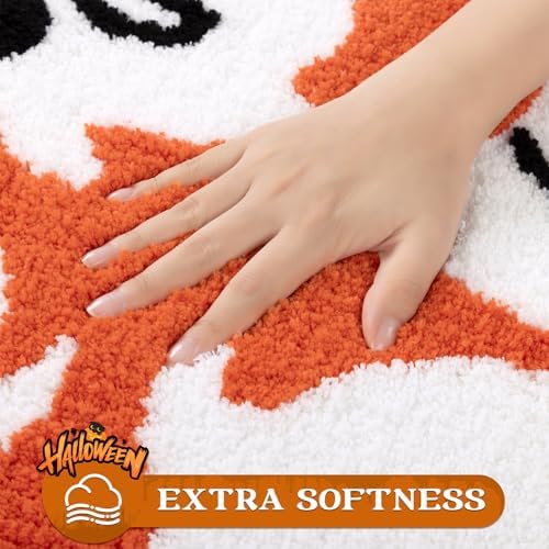 Pauwer Halloween Bathroom Rugs Sets 3 Piece, Fall Bath Mats, Orange Ghost