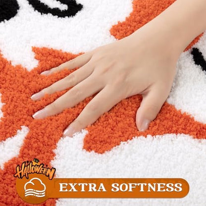 Pauwer Halloween Bathroom Rugs Sets 3 Piece, Fall Bath Mats, Orange Ghost