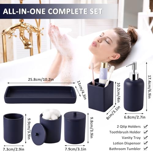 XLHOMO Resin Navy Blue Bathroom Accessories Set - Countertop Organizer