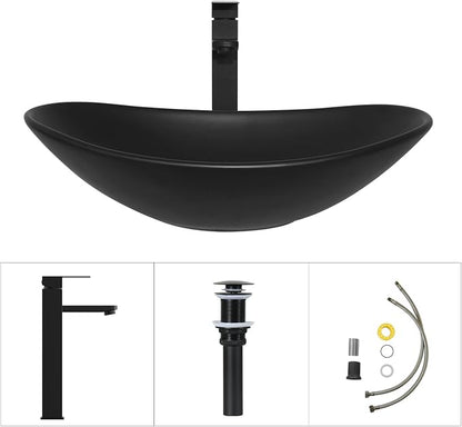 32'' Bathroom Vanity with Sink, Modern Bathroom Cabinet, Black | 2 Soft-Close Cabinet Doors, 4 Drawers, 2-Tier Inner Shelf, Freestanding Large Storage Cabinet, Black Ceramic Boat Sink
