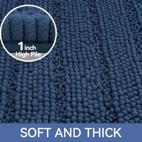 Bcoimo Bath Rug Mat,Chenille Extra Soft Navy Long Bathroom Runner Floor Rug