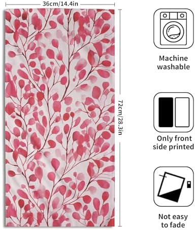 Pink Leaves Floral Hand Towels 14x28 Inch Set of 2 Boho Flowers Absorbent Soft Dish Washing Cloth Tea Towels for Wedding Anniversary Holiday Kitchen Bathroom Gym Hotel Spa Decor