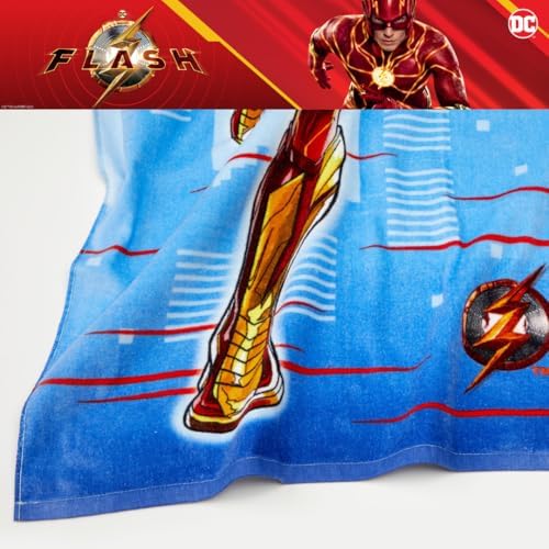 The Flash Kids Bath/Pool/Beach Soft Absorbent Cotton Terry Towel with Washcloth 2 Piece Set, 50 in x 25 in, (Officially Licensed Product) by Franco