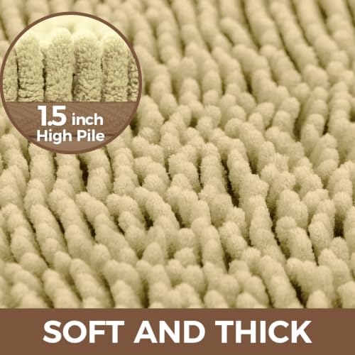 Bcoimo Bath Rug Mat,Beige Chenille High Absorbent Long Bathroom Runner Rugs