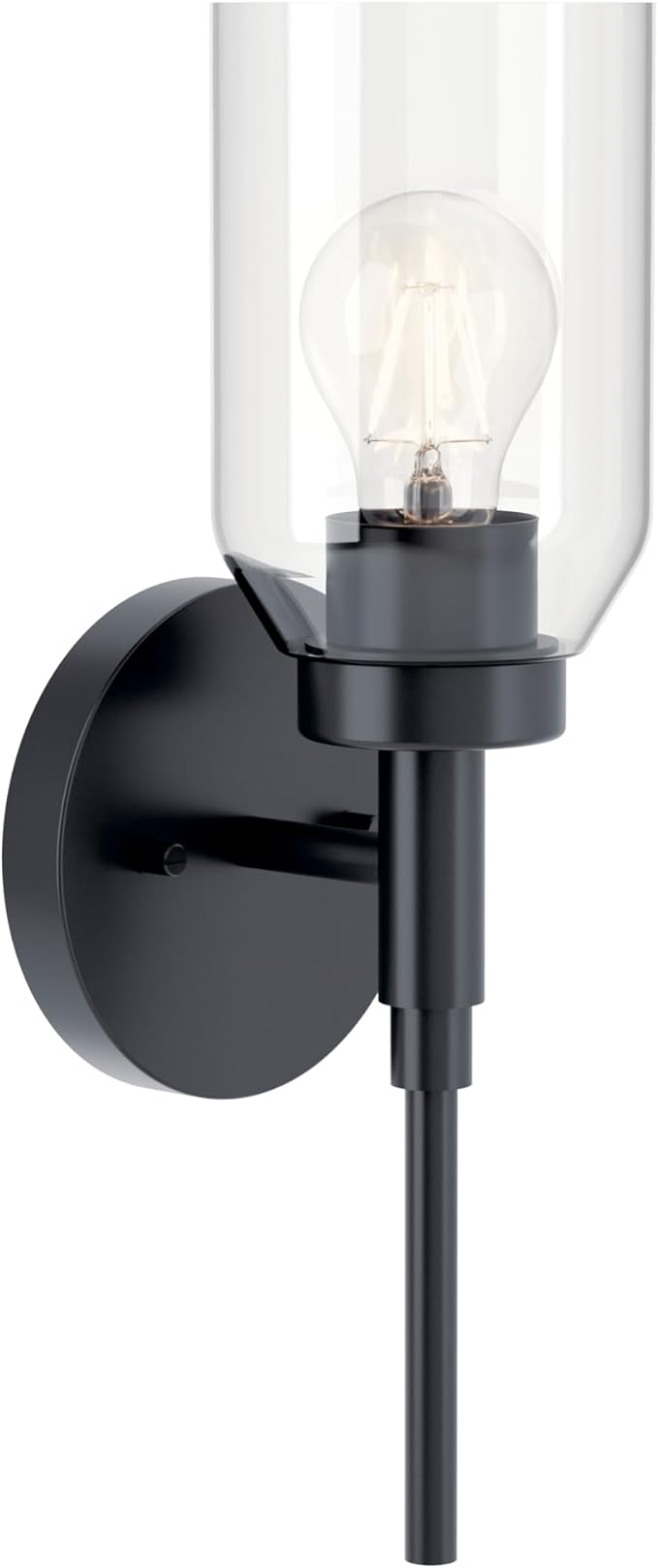 Kichler Madden 1-Light Wall Sconce with Clear Glass in Black, Sloped Ceiling Compatible, for Bathroom or Hallway (14.75" x 5"), 55183BK