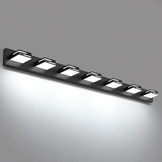 LED Modern Bathroom Vanity Light Fixtures, 7-Light 48-inch Dimmable Matte Black Vanity Lights for Bathroom Lighting Fixtures Over Mirror, with 350° Rotatable Acrylic Heads (Cool White 6000K)