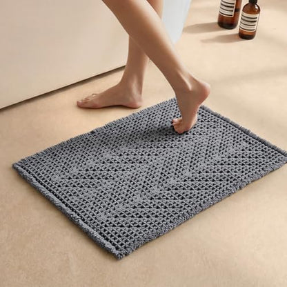 Sunfly Bath Rugs, Extra Soft Absorbent Waffle Bath Mat Quick Dry & Washable, Grey Bathroom Rug for Shower Floor with Boho Decor, 16"x24" Grey
