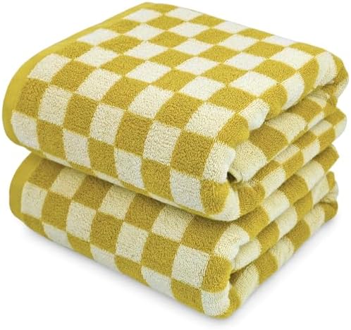 Jacquotha Luxury Bath Towels - Pack of 2, Mustard Yellow Checkered