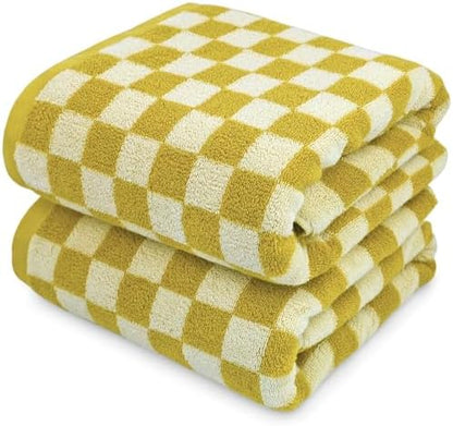 Jacquotha Luxury Bath Towels - Pack of 2, Mustard Yellow Checkered
