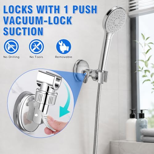 Adjustable Shower Head Holder, Bathroom Suction Cup Bracket for Handheld Showerhead, Removable Wall Mounted Shower Bracket (Silver) (Silver, 1)
