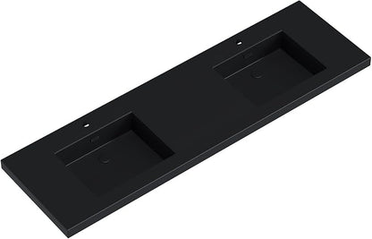Dowell 73" Bathroom Sink,Double Bowl Vanity Basin,Rectangular Drop-In Bathroom Sink with Overflow,Black-000 7322BPBL
