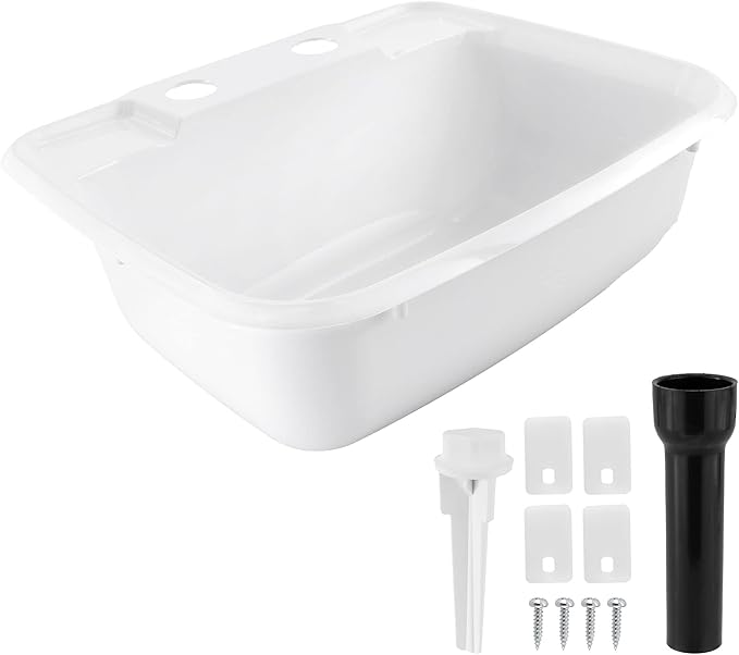 RecPro Rectangle RV Bathroom Sink | Single Bowl Lavatory Sink | Camper Basin | Plastic (White)