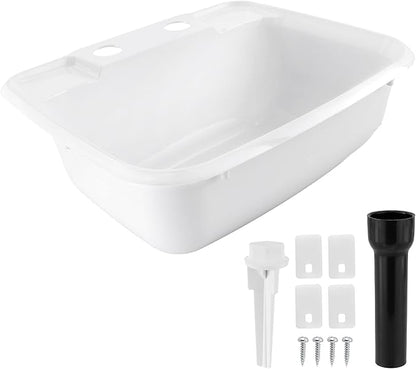 RecPro Rectangle RV Bathroom Sink | Single Bowl Lavatory Sink | Camper Basin | Plastic (White)