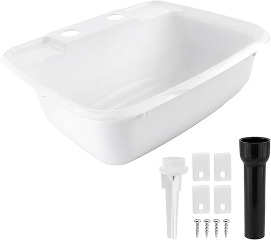 RecPro Rectangle RV Bathroom Sink | Single Bowl Lavatory Sink | Camper Basin | Plastic (White)