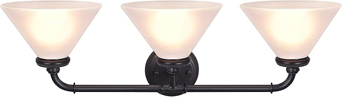 Aspen Creative 62147, Three Metal Bathroom Light Fixture, 6-1/2" Wide, Transitional Design in Oil Rubbed Bronze with Frosted Glass Shade Vanity Wall